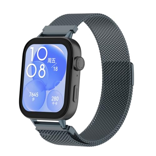 NewJourney Armband Kompatibel mit Huawei Watch Fit 3 Edelstahl Ersatzarmband Metall Mesh mit Magnetverschluss Uhrenarmband für Damen Herren Armbänder(Titanium Grau) von NewJourney
