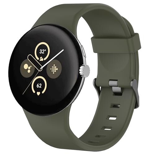 NewJourney Silikon Armband Kompatibel mit Google Pixel Watch 3 45mm Verstellbares Weich Silikon Sport Armband für Google Pixel Watch für Damen Herren(Armeegrün) von NewJourney