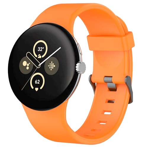 NewJourney Silikon Armband Kompatibel mit Google Pixel Watch 3 45mm Verstellbares Weich Silikon Sport Armband für Google Pixel Watch für Damen Herren(Orange) von NewJourney