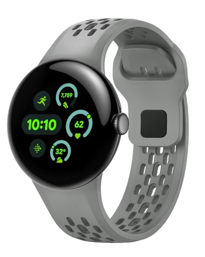 NewJourney Silikon Armband Kompatibel mit Google Pixel Watch 3 45mm Weiches Atmungsaktives Wasserdichtes Sport Ersatzarmband für Pixel 3 Watch Band 45mm Damen Herren(Grau) von NewJourney