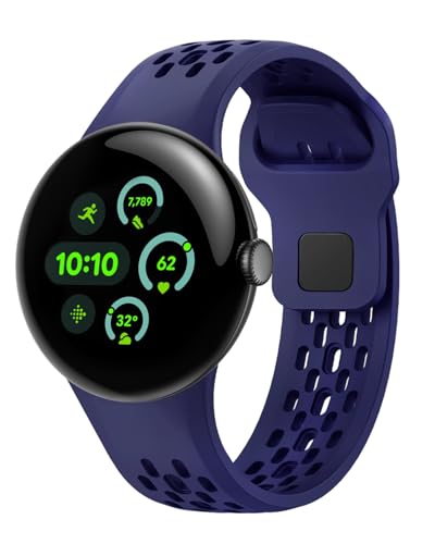NewJourney Silikon Armband Kompatibel mit Google Pixel Watch 3 45mm Weiches Atmungsaktives Wasserdichtes Sport Ersatzarmband für Pixel 3 Watch Band 45mm Damen Herren(Original Blau) von NewJourney