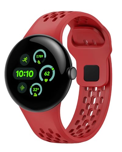 NewJourney Silikon Armband Kompatibel mit Google Pixel Watch 3 45mm Weiches Atmungsaktives Wasserdichtes Sport Ersatzarmband für Pixel 3 Watch Band 45mm Damen Herren(Rot) von NewJourney