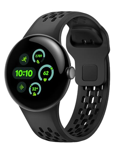 NewJourney Silikon Armband Kompatibel mit Google Pixel Watch 3 45mm Weiches Atmungsaktives Wasserdichtes Sport Ersatzarmband für Pixel 3 Watch Band 45mm Damen Herren(Schwarz) von NewJourney