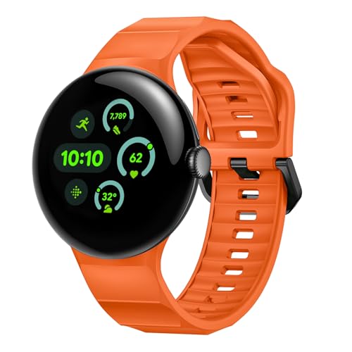 NewJourney Silikon Sport Armband Kompatibel mit Google Pixel Watch 3 45mm Weich Sport Ersatzarmband Silikon Wasserdicht Band für Herren Damen(Orange) von NewJourney