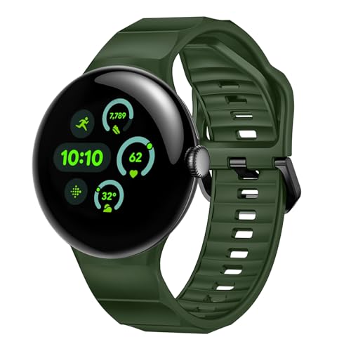 NewJourney Silikon Sport Armband Kompatibel mit Google Pixel Watch 3 45mm Weich Sport Ersatzarmband Silikon Wasserdicht Band für Herren Damen (Grün) von NewJourney