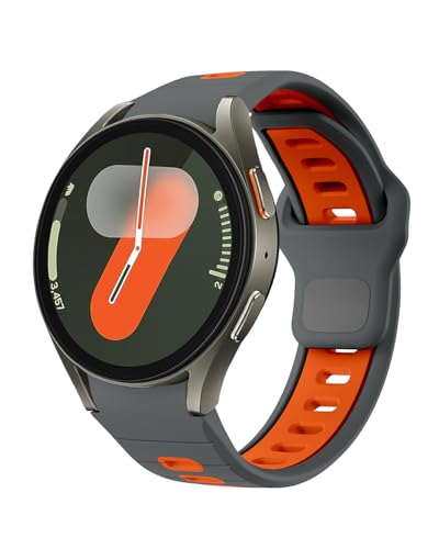 NewJourney Sport Armband Kompatibel mit Samsung Galaxy Watch 7 6 5 4 40mm 44mm/6 Classic 43mm 47mm/4 Classic 42mm 46mm/5 Pro 45mm Verstellbare Silikon No Gap Armband für Damen Herren（Grau Orange） von NewJourney