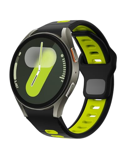 NewJourney Sport Armband Kompatibel mit Samsung Galaxy Watch 7 6 5 4 40mm 44mm/6 Classic 43mm 47mm/4 Classic 42mm 46mm/5 Pro 45mm Verstellbare Silikon No Gap Armband für Damen Herren(Schwarz Grün) von NewJourney