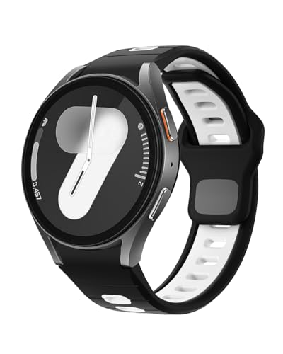 NewJourney Sport Armband Kompatibel mit Samsung Galaxy Watch 7 6 5 4 40mm 44mm/6 Classic 43mm 47mm/4 Classic 42mm 46mm/5 Pro 45mm Verstellbare Silikon No Gap Armband für Damen Herren（Schwarz Weiß） von NewJourney