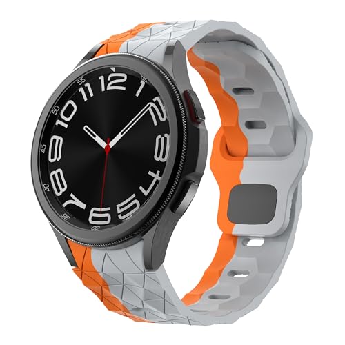 Robuste No Gap Armband - Kompatibel mit Samsung Galaxy Watch 7/6/5/4 Armband 44mm 40mm/ 6 Classic 47mm 43mm/ 5 Pro 45mm/ 4 Classic 46mm 42mm, verstellbares Silikon Ersatzarmband (Grau Orange) von NewJourney