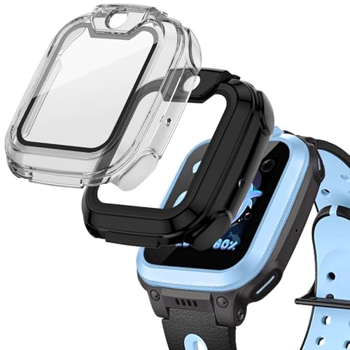 NewJourney 2 Stück Schutzhülle mit Panzerglas für Imoo Watch Phone Z1, Hartplastik-Hülle + Gehärtete Schutzfolie 2 in 1 für Z1 SmartWatch（Schwarz/Transparent） von NewJourney
