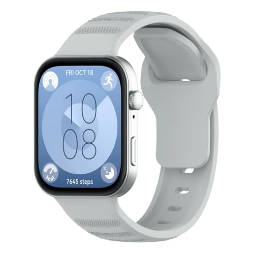 Silikon Armband Kompatibel mit Huawei Watch Fit 4/Fit 4 Pro/Fit 3 Atmungsaktiv Wasserdicht Verstellbar Sport Ersatzarmband Weich Silikon Uhrenarmband für Damen und Herren（Hellgrau） von NewJourney