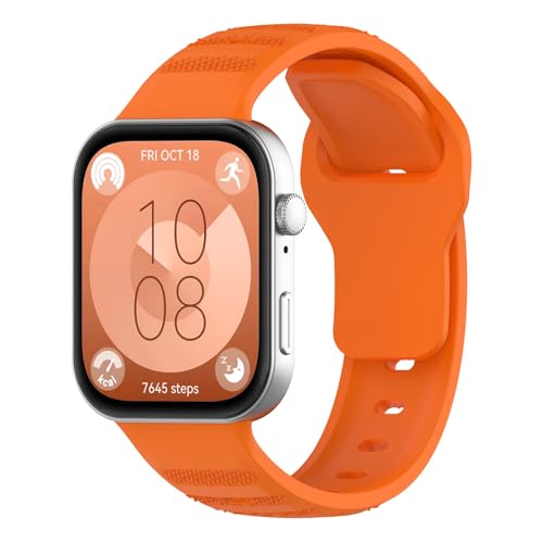 Silikon Armband Kompatibel mit Huawei Watch Fit 4/Fit 4 Pro/Fit 3 Atmungsaktiv Wasserdicht Verstellbar Sport Ersatzarmband Weich Silikon Uhrenarmband für Damen und Herren（Orange） von NewJourney