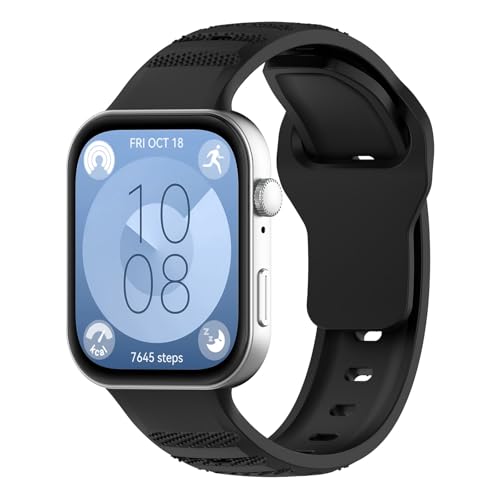 Silikon Armband Kompatibel mit Huawei Watch Fit 4/Fit 4 Pro/Fit 3 Atmungsaktiv Wasserdicht Verstellbar Sport Ersatzarmband Weich Silikon Uhrenarmband für Damen und Herren（Schwarz） von NewJourney