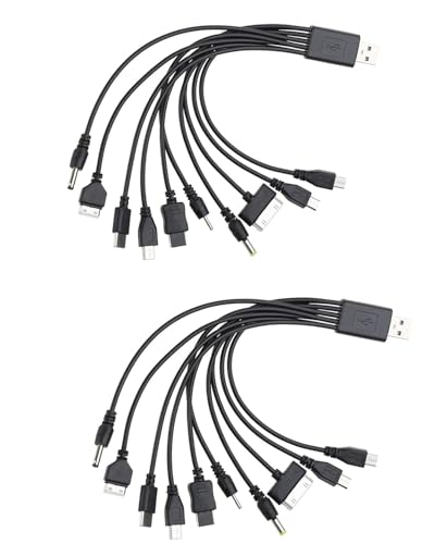 NewLuyer 2 Pack 10 in 1 USB Kabel Universal Multi-Gerät für Handys, Kopfhörer Lautsprecher Adapter Kabel, Handys 9 Zoll USB Ladekabel von NewLuyer