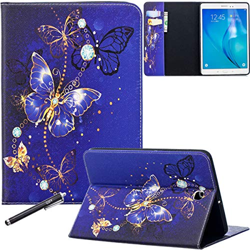 Newshine Schutzhülle für Samsung 9,7 Zoll (24,6 cm), mit Magnetverschluss, automatische Wake/Sleep-Funktion, Kartenfächer, Galaxy Tab A 24,6 cm (9,7 Zoll) Tablet SM-T550, 5 Cobalt Butterfly von NewShine