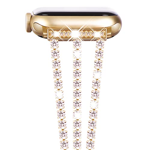 Metall Armband Kompatibel für Apple Watch 46mm 45mm 44mm 42mm(Serie 3 2 1),Damen Bling Diamant Band Edelstahl Ersatzarmbänder für iWatch Series 10 9 8 7 6 5 4 3 2 1 SE(2024-2020),Gold von NewWays