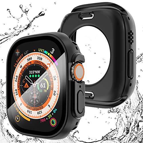 NewWays 2 in 1 Wasserdicht Gehäuse für Apple Watch Ultra 2/Ultra 49mm, 360 Full Schutzhülle Eingebautes gehärtetes Glas für iWatch Ultra 49mm, Schwarz von NewWays