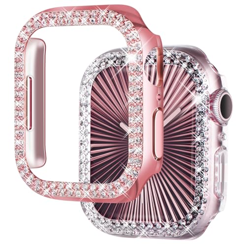 NewWays 2er-Pack Bling Hüllen kompatibel mit Apple Watch 41 mm, schützende Stoßstange für iWatch Serie 7 (41 mm, rosa/transparent) von NewWays