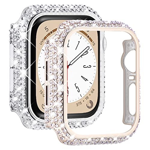 NewWays 2er-Pack Bling Hüllen kompatibel mit Apple Watch Hülle 41 mm, vollständig gepflasterte Diamanten, Schutzhülle für iWatch Serie 7/8 (41 mm, Sternenlicht + Transparent) von NewWays