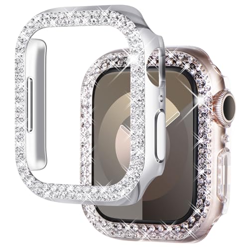 NewWays Bling Schutzhülle für Apple Watch 40 mm SE 2022 Serie 6 5 4, schützende Stoßstange für iWatch SE Serie 4/5/6 (40 mm, Silber/Transparent), 2 Stück von NewWays