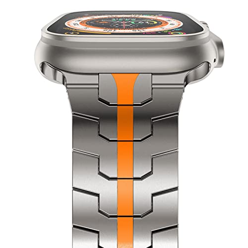 NewWays 49mm 45mm 44mm 42mm Kompatibel mit Apple Watch Armband,Edelstahl Gliederarmband Ersatzarmbänder Geeignet für iWatch Ultra 2/Ultra,Series 9/8/7/6/5/4/3/2/1/SE,Titan/Orange von NewWays