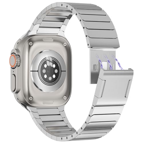 NewWays 49mm 45mm 44mm 42mm Kompatibel mit Apple Watch Metall Armband,Edelstahl Gliederarmband mit Magnetverschluss Ersatzarmbänder für iWatch Ultra 2/Ultra,Series 9/8/7/6/5/4/3/2/1/SE,Silber von NewWays
