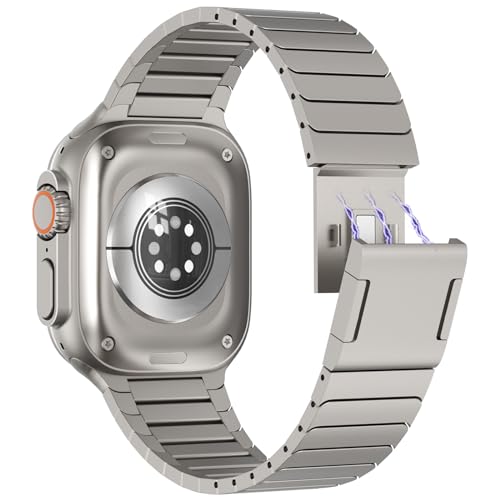 NewWays 49mm 45mm 44mm 42mm Kompatibel mit Apple Watch Metall Armband,Edelstahl Gliederarmband mit Magnetverschluss Ersatzarmbänder für iWatch Ultra 2/Ultra,Series 9/8/7/6/5/4/3/2/1/SE,Titan von NewWays