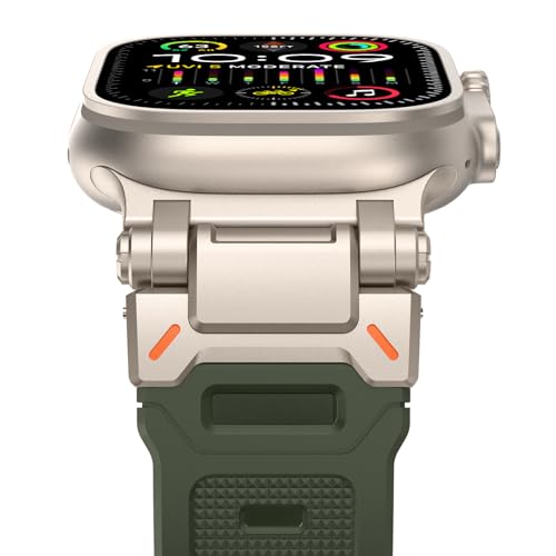 NewWays 49mm 46mm 45mm 44mm 42mm(Serie 3 2 1) kompatibel mit Apple Watch Silikon Armband,Sports Weiches Armband für iWatch Ultra 2/Ultra Series 10 9 8 7 6 5 4 3 2 1 SE,Grün/Titan Stecker von NewWays
