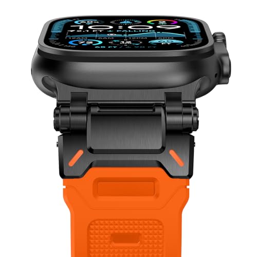 NewWays 49mm 46mm 45mm 44mm 42mm(Serie 1 2 3) kompatibel mit Apple Watch Silikon Armband,Sports Weiches Armband für iWatch Ultra 2/Ultra Series 10 9 8 7 6 5 4 3 2 1 SE,Orange/Schwarz Stecker von NewWays