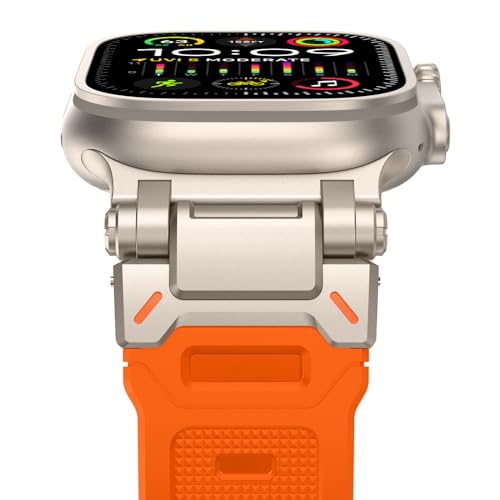 NewWays 49mm 45mm 44mm 42mm kompatibel mit Apple Watch Silikon Armband,Weiches Sport Armband für iWatch Ultra 2/Ultra Series 9 8 7 6 5 4 3 2 1 SE Herren Damen,Orange/Titan Stecker von NewWays