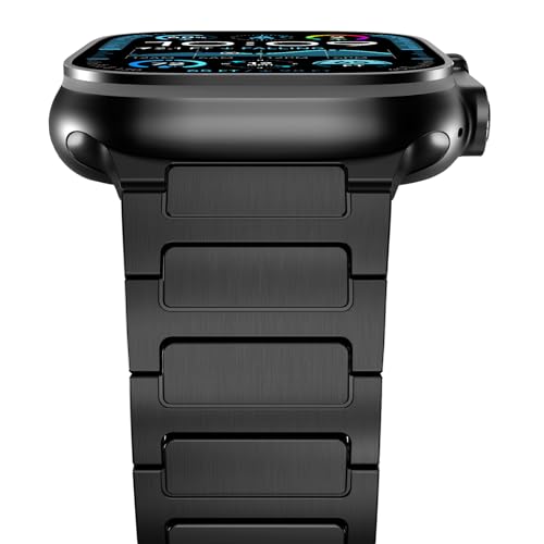 NewWays 49mm 46mm 45mm 44mm 42mm(Serie 3 2 1) Kompatibel mit Apple Watch Titan Armband, Grad 2 Titan Metall Ersatzband für iWatch Ultra 2/Ultra,Series 10/9/8/7/6/5/4/3/2/1/SE,Schwarz von NewWays