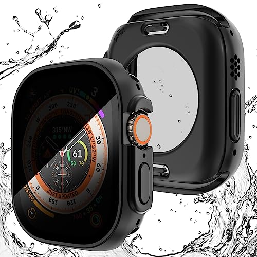 NewWays Anti-Peeping Wasserdicht Gehäuse für Apple Watch Ultra 2/Ultra 49mm,360 Full Schutzhülle Eingebautes gehärtetes Glas für iWatch Ultra 49mm, Schwarz von NewWays