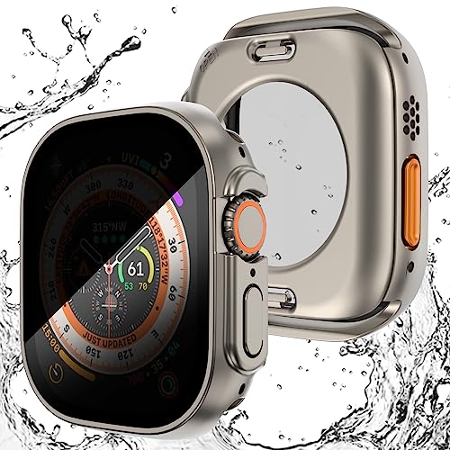 NewWays Anti-Peeping Wasserdicht Gehäuse für Apple Watch Ultra 2/Ultra 49mm,360 Full Schutzhülle Eingebautes gehärtetes Glas für iWatch Ultra 49mm,Titan von NewWays