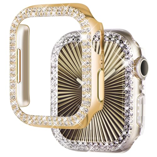 NewWays Bling Schutzhülle für Apple Watch 40 mm SE 2022 Serie 6 5 4, schützende Stoßstange für iWatch SE Serie 4/5/6 (40 mm, Gold/Transparent), 2 Stück von NewWays
