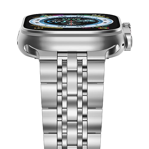 NewWays Kompatibel mit Apple Watch Armband 49mm 45mm 44mm 42mm,Metallband Edelstahl Ersatzband für Apple Watch Series 9 8 7 6 5 4 3 2 1 SE,Silber von NewWays