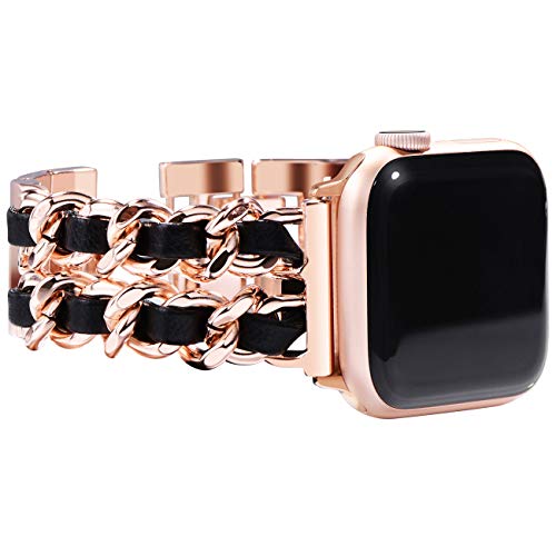 NewWays Kompatibel mit Apple Watch Edelstahl Armband 42mm(Serie 10) 41mm 40mm 38mm,Damen Metall Ersatzarmbänder für iWatch SE Series 10/9/8/7/6/5/4/3/2/1,Roségold/Schwarz von NewWays