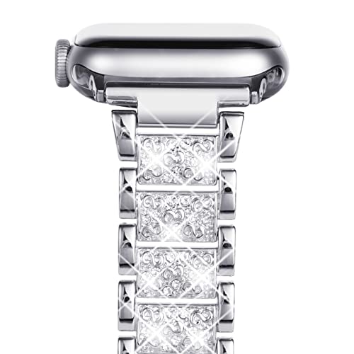 NewWays Kompatibel mit Apple Watch Metall Armband 38mm 40mm 41mm,Frauen Funkelnder Bling Diamant Edelstahl Ersatzarmbänder für iWatch Series 9/8/7/6/5/4/3/2/1/SE(2023-2020),Silber von NewWays