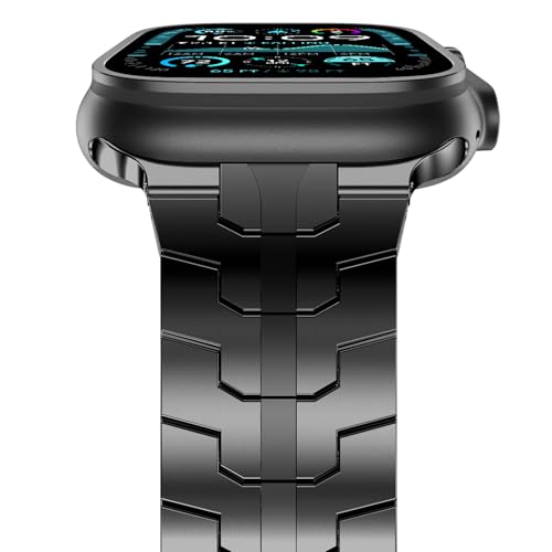 NewWays Kompatibel mit Apple Watch Edelstahl Armband 49mm 46mm 45mm 44mm,Metall Gliederarmband Ersatzarmbänder für iWatch Ultra 2/Ultra Serie 10 9 8 7 6 SE 5 4,Schwarz von NewWays