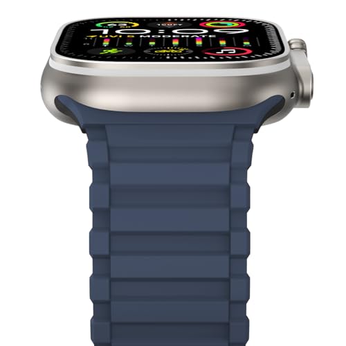 NewWays Magnetbänder Kompatibel mit Apple Watch Armband 49mm 46mm 45mm 44mm 42mm(Serie 3 2 1),Zweifarbig Silikon Armband für iWatch Ultra 2/Ultra Series 10/9/8/7/6/5/4/3/2/1/SE(Blau/Schwarz) von NewWays