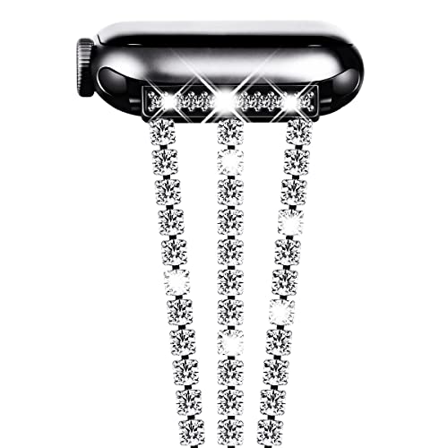NewWays Metall Armband Kompatibel für Apple Watch 38mm 40mm 41mm 42mm(Serie 10),Damen Bling Diamant Band Edelstahl Ersatzarmbänder für iWatch Series 10 9 8 7 6 5 4 3 2 1 SE(2024-2020),Schwarz von NewWays