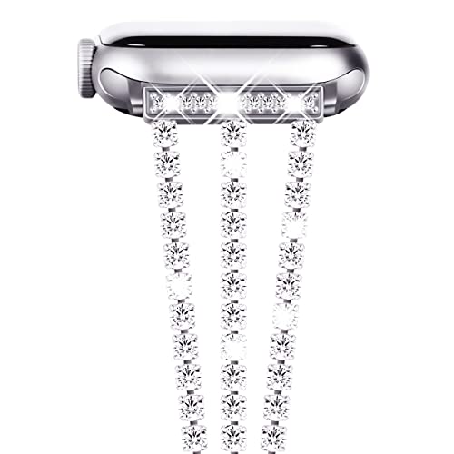 NewWays Metall Armband Kompatibel für Apple Watch 46mm 45mm 44mm 42mm(Serie 3 2 1),Damen Bling Diamant Band Edelstahl Ersatzarmbänder für iWatch Series 10 9 8 7 6 5 4 3 2 1 SE(2024-2020),Silber von NewWays