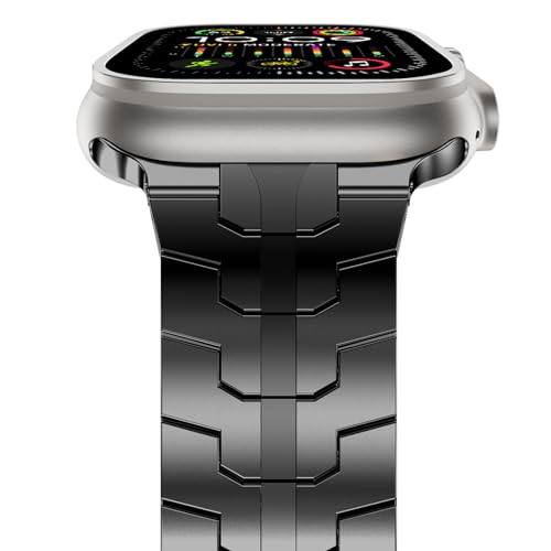 NewWays Metallband Kompatibel mit Apple Watch Armband 49mm 45mm 44mm 42mm, Edelstahl Gliederband Ersatzarmbänder für iWatch Ultra 2/Ultra,Series 9 8 7 6 5 4 3 2 1 SE,Schwarz von NewWays