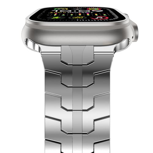 NewWays Metallband Kompatibel mit Apple Watch Armband 49mm 45mm 44mm 42mm, Edelstahl Gliederband Ersatzarmbänder für iWatch Ultra 2/Ultra,Series 9 8 7 6 5 4 3 2 1 SE,Silber von NewWays