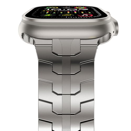 NewWays Metallband Kompatibel mit Apple Watch Armband 49mm 45mm 44mm 42mm, Edelstahl Gliederband Ersatzarmbänder für iWatch Ultra 2/Ultra,Series 9 8 7 6 5 4 3 2 1 SE,Titan von NewWays