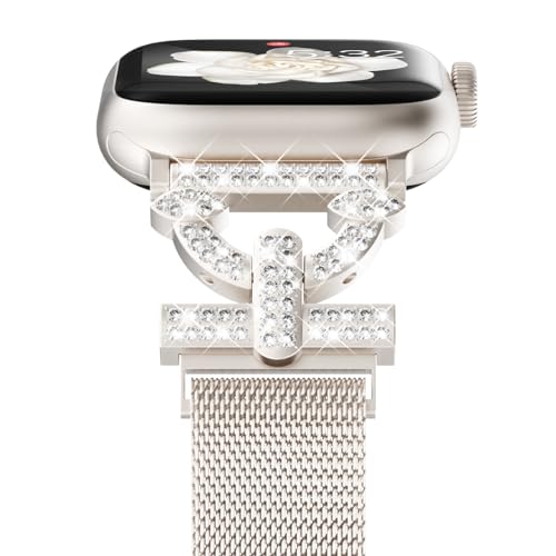 NewWays Milanese Armband Kompatibel mit Apple Watch 42mm 44mm 45mm für Damen,Diamant Edelstahl Magnetic Gliederarmband Ersatzarmband für Apple Watch SE/Series 9/8/7/6/5/4/3/2/1,Polarstern von NewWays
