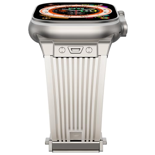 NewWays Silikon Armband kompatibel mit Apple Watch 49mm 46mm 45mm 44mm 42mm(Serie 3 2 1),Sports Ersatzarmband für iWatch Ultra 2/Ultra Series 10 9 8 7 6 5 4 3 2 1 SE,Polarstern/Titan Stecker von NewWays