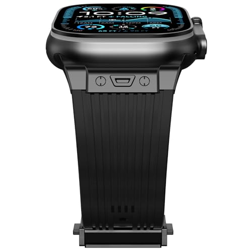 NewWays Silikon Armband kompatibel mit Apple Watch 49mm 45mm 44mm 42mm, Sports Weiches Ersatzarmband für iWatch Ultra 2/Ultra Series 9 8 7 6 5 4 3 2 1 SE Herren Damen,Schwarz/Schwarzer Stecker von NewWays