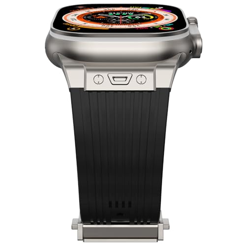 NewWays Silikon Armband kompatibel mit Apple Watch 49mm 46mm 45mm 44mm 42mm(Serie 3 2 1),Sports Ersatzarmband für iWatch Ultra 2/Ultra Series 10 9 8 7 6 5 4 3 2 1 SE Herren Damen,Schwarz/Titan Stecker von NewWays