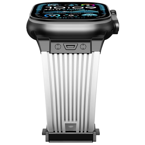 NewWays Silikon Armband kompatibel mit Apple Watch 49mm 46mm 45mm 44mm 42mm(Serie 3 2 1),Sports Ersatzarmband für iWatch Ultra 2/Ultra Series 10 9 8 7 6 5 4 3 2 1 SE Herren Damen,Weiß/Schwarz Stecker von NewWays