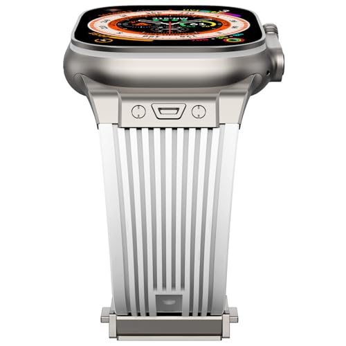 NewWays Silikon Armband kompatibel mit Apple Watch 49mm 46mm 45mm 44mm 42mm(Serie 3 2 1),Sports Ersatzarmband für iWatch Ultra 2/Ultra Series 10 9 8 7 6 5 4 3 2 1 SE Herren Damen,Weiß/Titan Stecker von NewWays